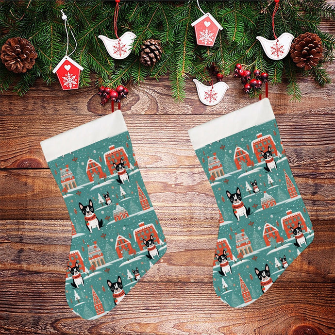 Boston Terrier Winter Wonderland Christmas Stocking-Christmas Ornament-Boston Terrier, Christmas, Home Decor-26X42CM-White-2
