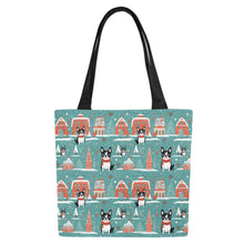 Load image into Gallery viewer, Boston Terrier Winter Wonderland Large Canvas Tote Bags-5
