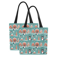 Load image into Gallery viewer, Boston Terrier Winter Wonderland Large Canvas Tote Bags-6