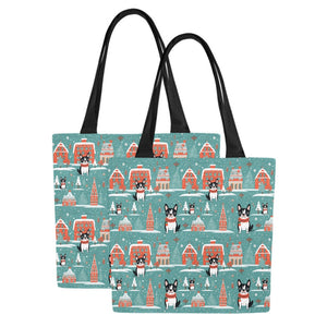 Boston Terrier Winter Wonderland Large Christmas Tote Bags - Set of 2-Accessories-Accessories, Bags, Boston Terrier, Christmas-10