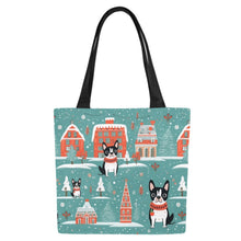 Load image into Gallery viewer, Boston Terrier Winter Wonderland Large Canvas Tote Bags-White2-ONESIZE-1