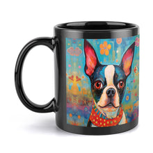 Load image into Gallery viewer, Boston Terrier with Floral Motif Coffee Mug-5
