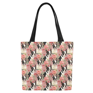 Boston Terriers and Blooms in Pink Large Canvas Tote Bags - Set of 2-Accessories-Accessories, Bags, Boston Terrier-Set of 2-3