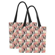 Load image into Gallery viewer, Boston Terriers and Blooms in Pink Large Canvas Tote Bags - Set of 2-Accessories-Accessories, Bags, Boston Terrier-Set of 2-5