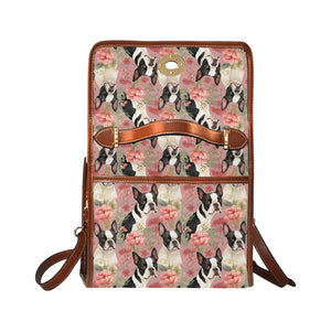 Boston Terriers and Blooms in Pink Shoulder Bag Purse-Accessories-Accessories, Bags, Boston Terrier, Purse-One Size-2