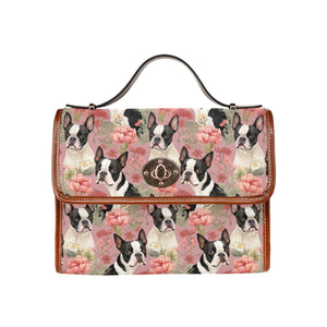 Boston Terriers and Blooms in Pink Shoulder Bag Purse-Accessories-Accessories, Bags, Boston Terrier, Purse-One Size-6