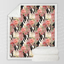 Load image into Gallery viewer, Boston Terriers and Blooms in Pink Soft Warm Fleece Blanket-Blanket-Blankets, Boston Terrier, Home Decor-10