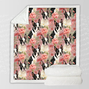Boston Terriers and Blooms in Pink Soft Warm Fleece Blanket-Blanket-Blankets, Boston Terrier, Home Decor-10