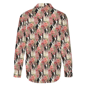 Boston Terriers and Blooms in Pink Women's Shirt-2
