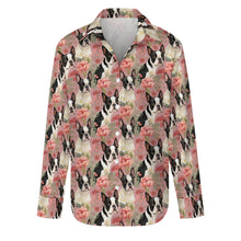 Load image into Gallery viewer, Boston Terriers and Blooms in Pink Women&#39;s Shirt-S-White-1