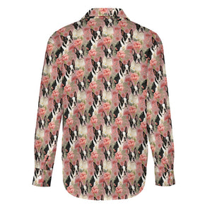 Boston Terriers and Blooms in Pink Women's Shirt-7