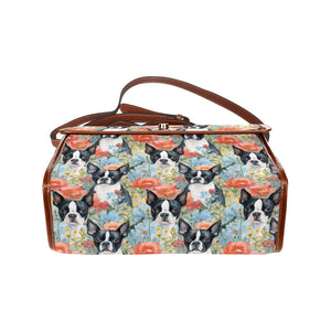 Boston Terriers and Blooms Shoulder Bag Purse-Accessories, Bags, Purse-Black1-ONE SIZE-3