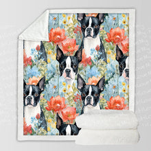 Load image into Gallery viewer, Boston Terriers and Blue Blooms Soft Warm Fleece Blanket-Blanket-Blankets, Boston Terrier, Home Decor-10