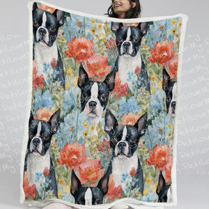 Boston Terriers and Blue Blooms Soft Warm Fleece Blanket-Blanket-Blankets, Boston Terrier, Home Decor-11