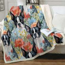Load image into Gallery viewer, Boston Terriers and Blue Blooms Soft Warm Fleece Blanket-Blanket-Blankets, Boston Terrier, Home Decor-12