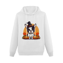 Load image into Gallery viewer, Boston Terriers and Halloween Love Women&#39;s Cotton Fleece Hoodie Sweatshirt-Apparel-Apparel, Boston Terrier, Hoodie, Sweatshirt-White-XS-2