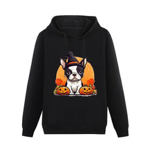Load image into Gallery viewer, Boston Terriers and Halloween Love Women&#39;s Cotton Fleece Hoodie Sweatshirt-Apparel-Apparel, Boston Terrier, Hoodie, Sweatshirt-Black-XS-3