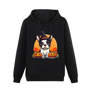 Boston Terriers and Halloween Love Women's Cotton Fleece Hoodie Sweatshirt-Apparel-Apparel, Boston Terrier, Hoodie, Sweatshirt-Black-XS-3