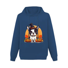 Load image into Gallery viewer, Boston Terriers and Halloween Love Women&#39;s Cotton Fleece Hoodie Sweatshirt-Apparel-Apparel, Boston Terrier, Hoodie, Sweatshirt-Navy Blue-XS-4