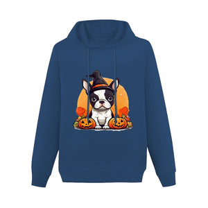 Boston Terriers and Halloween Love Women's Cotton Fleece Hoodie Sweatshirt-Apparel-Apparel, Boston Terrier, Hoodie, Sweatshirt-Navy Blue-XS-4