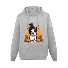 Load image into Gallery viewer, Boston Terriers and Halloween Love Women&#39;s Cotton Fleece Hoodie Sweatshirt-Apparel-Apparel, Boston Terrier, Hoodie, Sweatshirt-Gray-XS-1