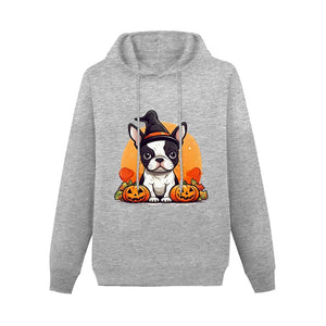 Boston Terriers and Halloween Love Women's Cotton Fleece Hoodie Sweatshirt-Apparel-Apparel, Boston Terrier, Hoodie, Sweatshirt-Gray-XS-1