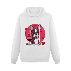 Boston Terriers and Wine Love Women's Cotton Fleece Hoodie Sweatshirt-Apparel-Apparel, Boston Terrier, Hoodie, Sweatshirt-White-XS-2