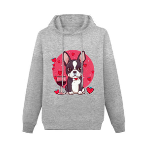 Boston Terriers and Wine Love Women's Cotton Fleece Hoodie Sweatshirt-Apparel-Apparel, Boston Terrier, Hoodie, Sweatshirt-Gray-XS-3