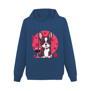 Boston Terriers and Wine Love Women's Cotton Fleece Hoodie Sweatshirt-Apparel-Apparel, Boston Terrier, Hoodie, Sweatshirt-Navy Blue-XS-4