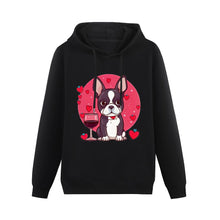 Load image into Gallery viewer, Boston Terriers and Wine Love Women&#39;s Cotton Fleece Hoodie Sweatshirt-Apparel-Apparel, Boston Terrier, Hoodie, Sweatshirt-Black-XS-1