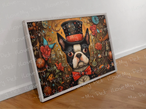 Boston Terrier's Cabinet of Curiosities Wall Art Poster-Art-Boston Terrier, Dog Art, Home Decor, Poster-Light Canvas-Tiny - 8x10"-1