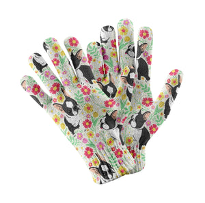 Boston Terriers Garden Stroll Touch Screen Gloves-Accessories-Accessories, Boston Terrier, Dog Dad Gifts, Dog Mom Gifts, Gloves-White-5