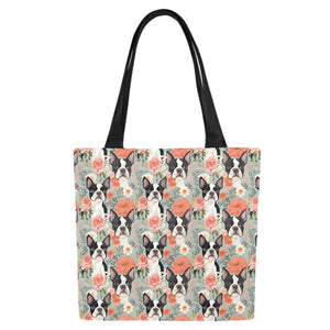 Boston Terriers in a Floral Symphony Large Canvas Tote Bags - Set of 2-Accessories-Accessories, Bags, Boston Terrier-5