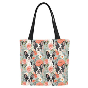Boston Terriers in a Floral Symphony Large Canvas Tote Bags - Set of 2-Accessories-Accessories, Bags, Boston Terrier-6