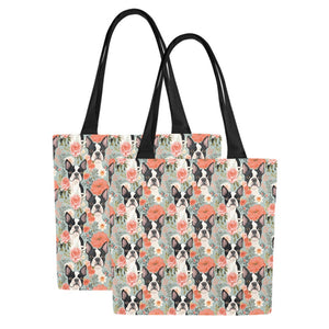Boston Terriers in a Floral Symphony Large Canvas Tote Bags - Set of 2-Accessories-Accessories, Bags, Boston Terrier-More Bostons-Set of 2-2