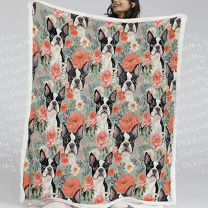 Boston Terriers in a Floral Symphony Soft Warm Fleece Blanket-Blanket-Blankets, Boston Terrier, Home Decor-11