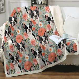 Boston Terriers in a Floral Symphony Soft Warm Fleece Blanket-Blanket-Blankets, Boston Terrier, Home Decor-12