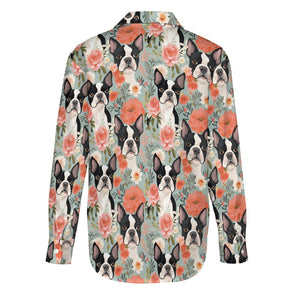 Boston Terriers in a Floral Symphony Women's Shirt-3