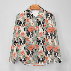 Boston Terriers in a Floral Symphony Women's Shirt-4