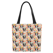 Load image into Gallery viewer, Boston Terriers in Blooming Bliss Large Canvas Tote Bags - Set of 2-Accessories-Accessories, Bags, Boston Terrier-White1-ONESIZE-1