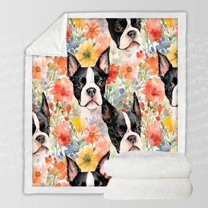 Boston Terriers in Blooming Bliss Soft Warm Fleece Blanket-Blanket-Blankets, Boston Terrier, Home Decor-10