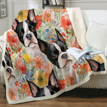 Load image into Gallery viewer, Boston Terriers in Blooming Bliss Soft Warm Fleece Blanket-Blanket-Blankets, Boston Terrier, Home Decor-12