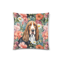 Load image into Gallery viewer, Botanical Beauty Basset Hound Throw Pillow Cover-Cushion Cover-Basset Hound, Home Decor, Pillows-One Size-2