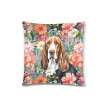 Load image into Gallery viewer, Botanical Beauty Basset Hound Throw Pillow Cover-Cushion Cover-Basset Hound, Home Decor, Pillows-One Size-1