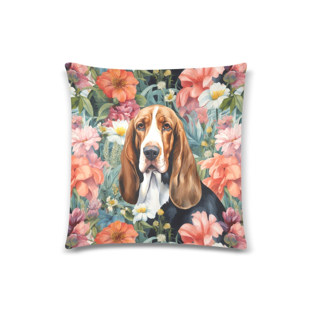 Botanical Beauty Basset Hound Throw Pillow Cover-Cushion Cover-Basset Hound, Home Decor, Pillows-One Size-1