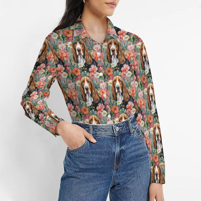Botanical Beauty Basset Hound Women's Shirt-4