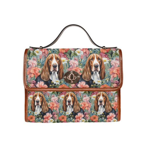 Botanical Beauty Basset Hounds Shoulder Bag Purse-Accessories-Accessories, Bags, Basset Hound, Purse-Black-ONE SIZE-1