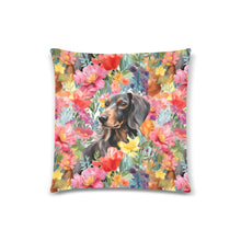 Load image into Gallery viewer, Botanical Beauty Black and Tan Dachshund Throw Pillow Cover-White-ONESIZE-2