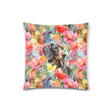 Load image into Gallery viewer, Botanical Beauty Black and Tan Dachshund Throw Pillow Cover-White-ONESIZE-1