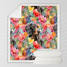 Load image into Gallery viewer, Botanical Beauty Black and Tan Dachshunds Soft Warm Fleece Blanket-Blanket-Blankets, Dachshund, Home Decor-10